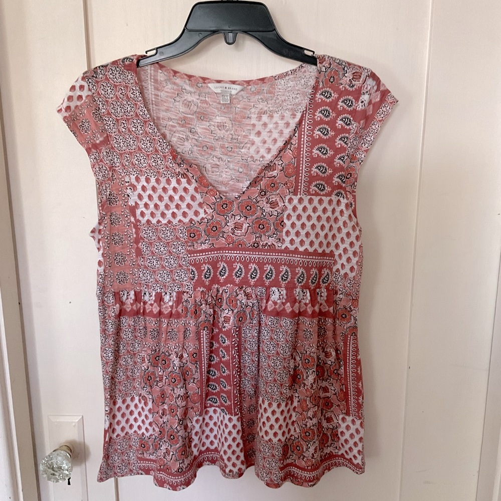Lucky Brand Pink and White Patterned Blouse